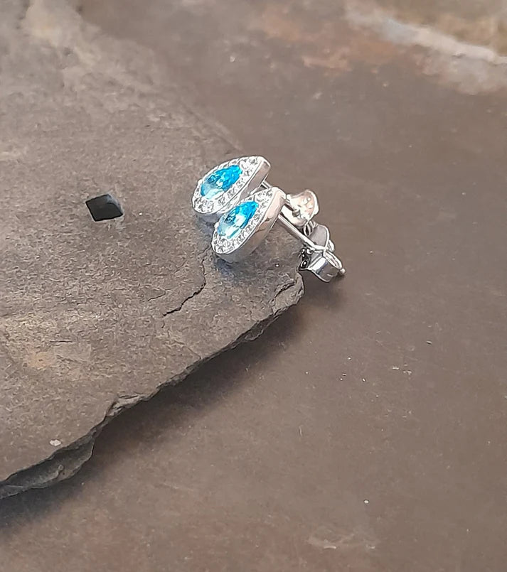 Blue Lily 8mm Aqua Crystal Tear Drop Stud Earrings - SS635B