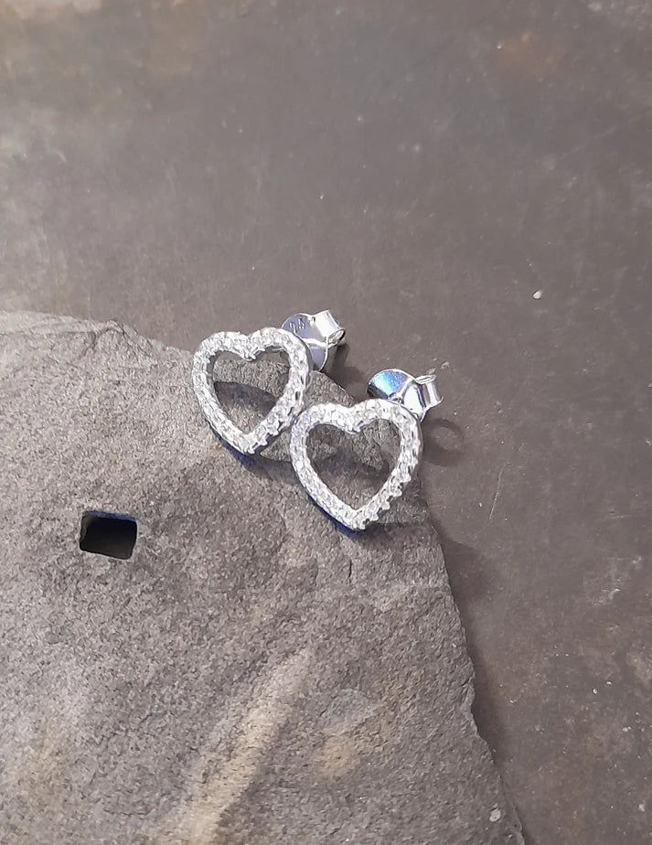 Blue Lily 10mm Clear Crystal Outline Heart Stud Earrings - SS638B