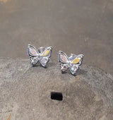 Blue Lily 9mm Butterfly with Pink Pastel Crystal Wings Stud Earrings - SS647B