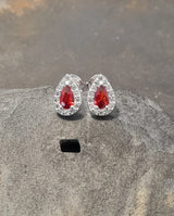 Blue Lily 9mm Red Crystal Teardrop Stud Earrings - SS649B