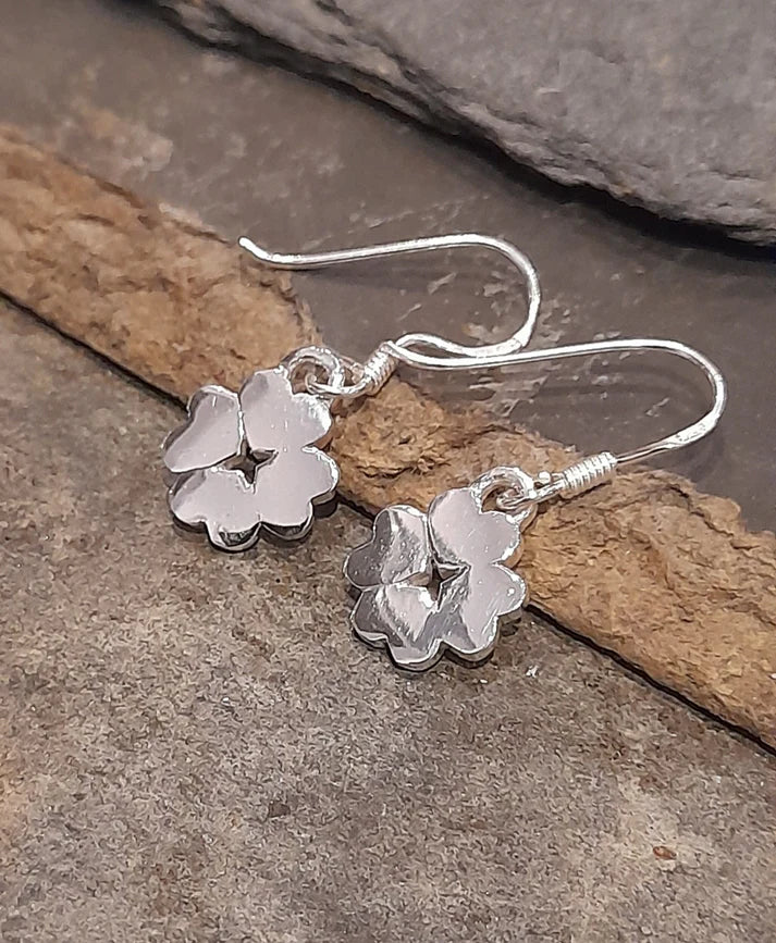 Blue Lily 10mm Silver Four Leaf Clover Drop Earrings - SE490B