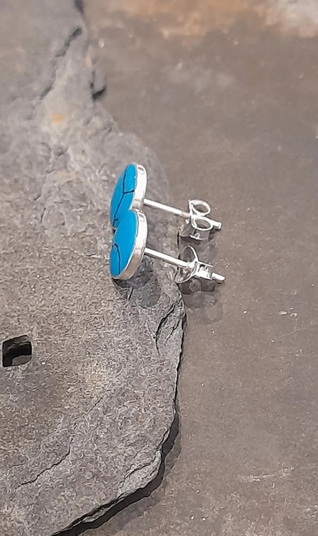 Blue Lily 8mm Turquoise Round Stud Earrings - SS667B