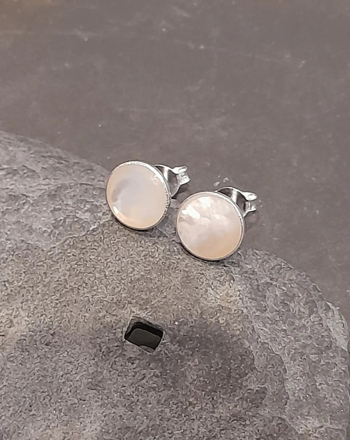 Blue Lily 8mm Round Mother of Pearl Stud Earrings - SS668B