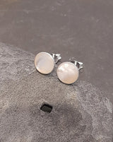 Blue Lily 8mm Round Mother of Pearl Stud Earrings - SS668B