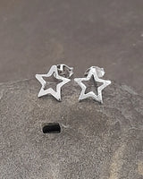 Blue Lily 9mm Silver Outline Star Stud Earrings - SS671B
