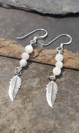 Blue Lily 35mm Mother of Pearl & Silver Feather Drop Earrings - SE502B