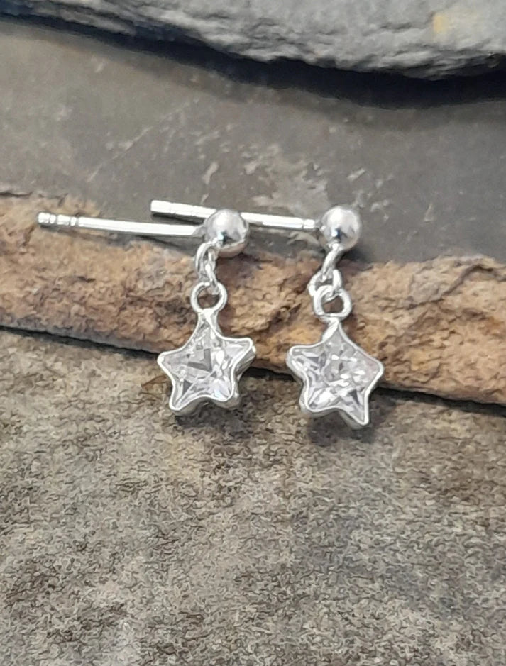 Blue Lily 6mm Silver Clear Crystal Star Drop Earrings - SE505B