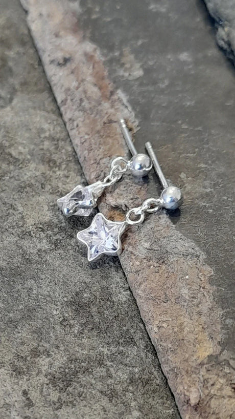 Blue Lily 6mm Silver Clear Crystal Star Drop Earrings - SE505B