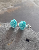 Blue Lily 10mm Turquoise Resin Rose Stud Earrings - SS674B