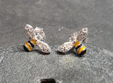 Blue Lily 10m Enamel & Crystal Bee Stud Earrings - SS693B