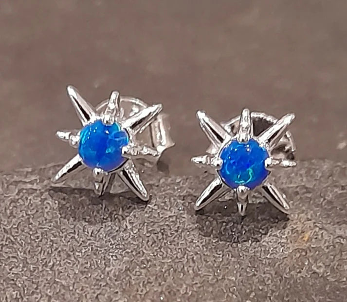 Blue Lily 5mm Syn Opal Silver Star Stud Earrings - SS696B