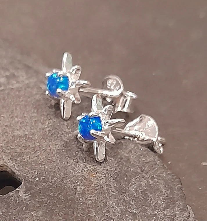 Blue Lily 5mm Syn Opal Silver Star Stud Earrings - SS696B