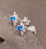 Blue Lily 5mm Syn Opal Silver Star Stud Earrings - SS696B