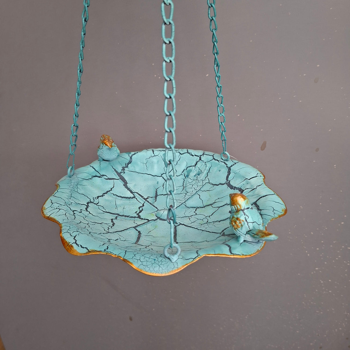 Green Key Blue Cracked Effect Hanging Bird Bath