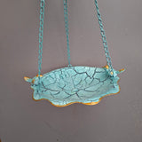 Green Key Blue Cracked Effect Hanging Bird Bath