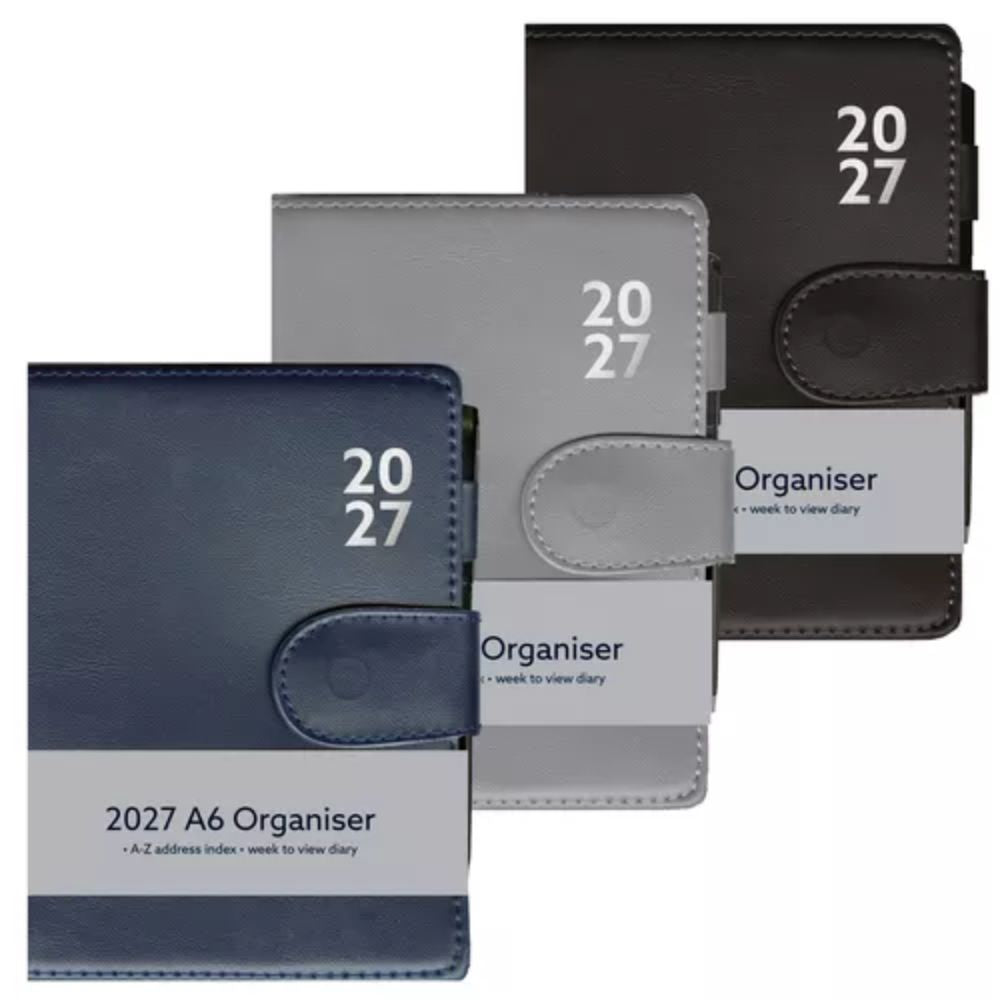 2027 A6 Week to View Premium Organiser with Fastener (Choice of 3)