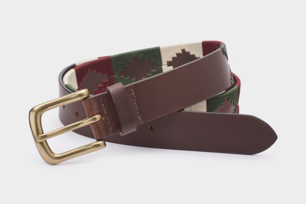 Ibex England 35mm Burgundy/Green Polo Belt - L - 30041L