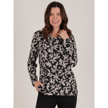 Tigi Abstract Flowers Cowl Neck Top - Grey