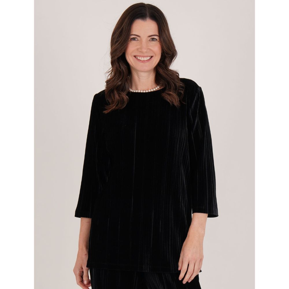 Tigi Pleated Three Quarter Length Sleeve Tunic Top - Black