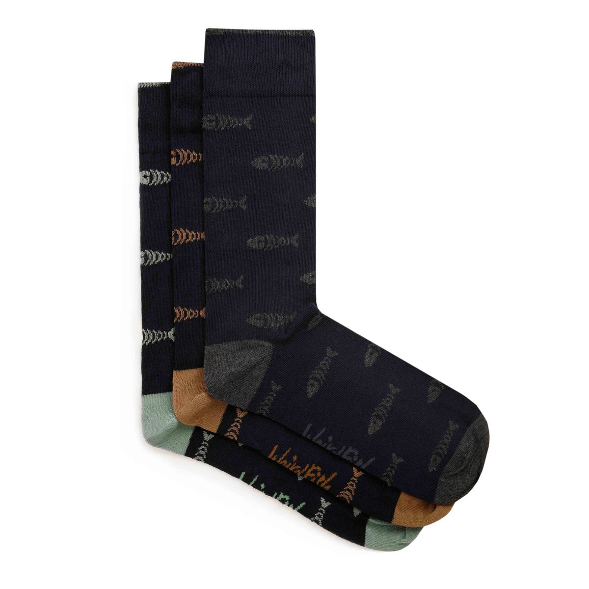 Weird Fish 7-11 Navy Ronan Branded Bones Men's Socks (Pack of 3)