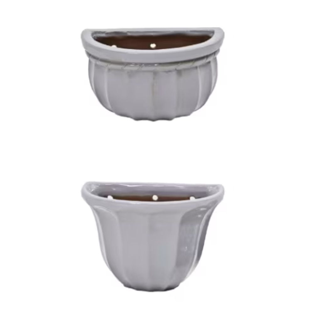 Woodlodge 28cm Grey Ribbed Glazed Wall Pot (Choice of 2)