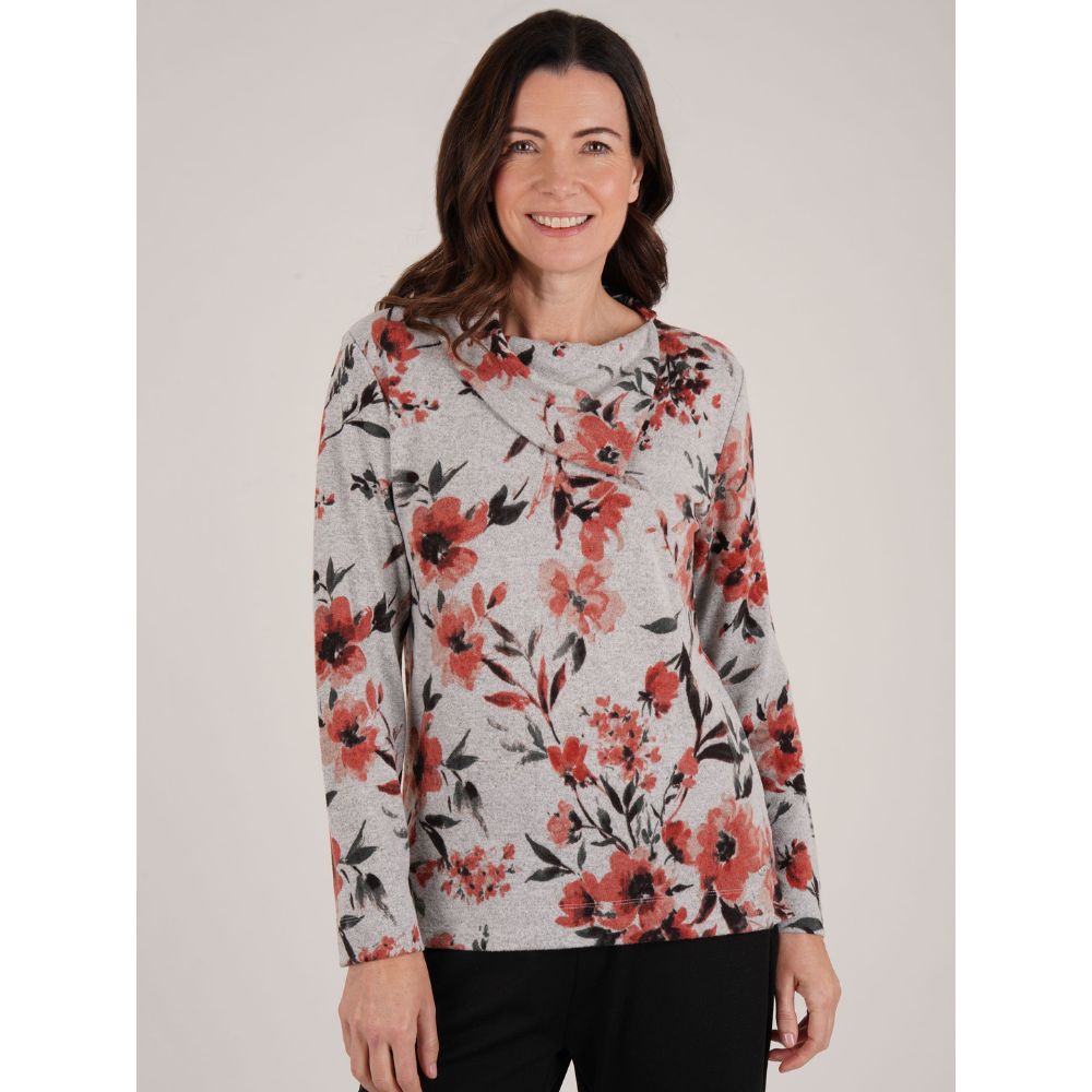 Tigi Floral Cowl Neck Top - Grey