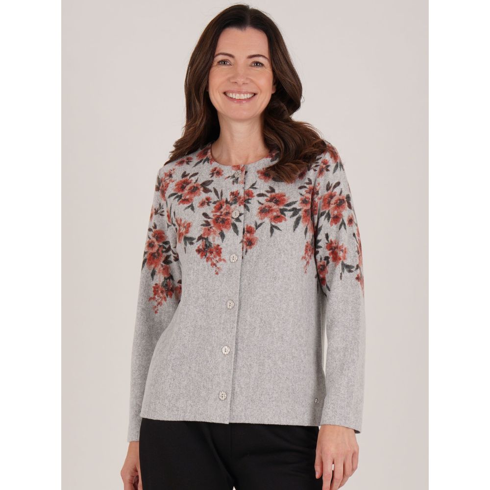 Tigi Button Up Floral Cardigan - Grey
