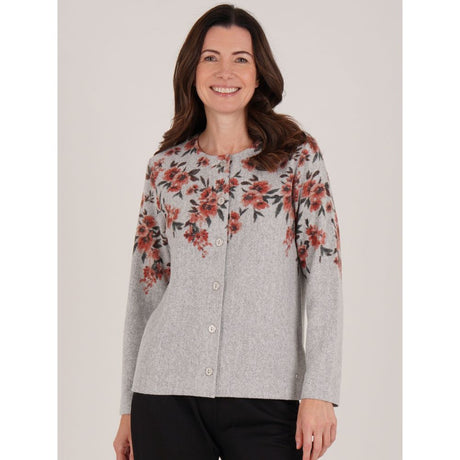 Tigi Button Up Floral Cardigan - Grey
