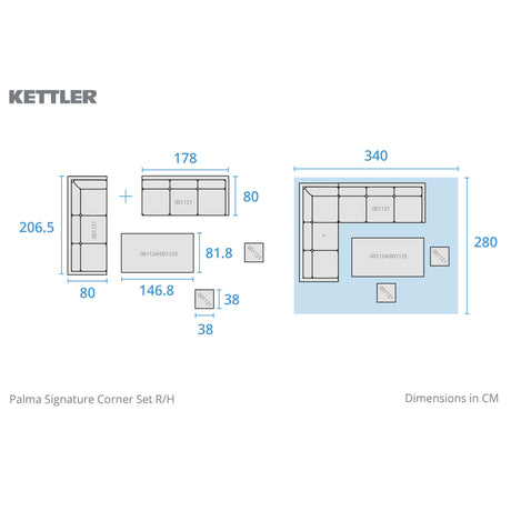 Kettler Signature Whitewash Palma Right Hand Corner Furniture Set (with Aluminium Adjustable Table)