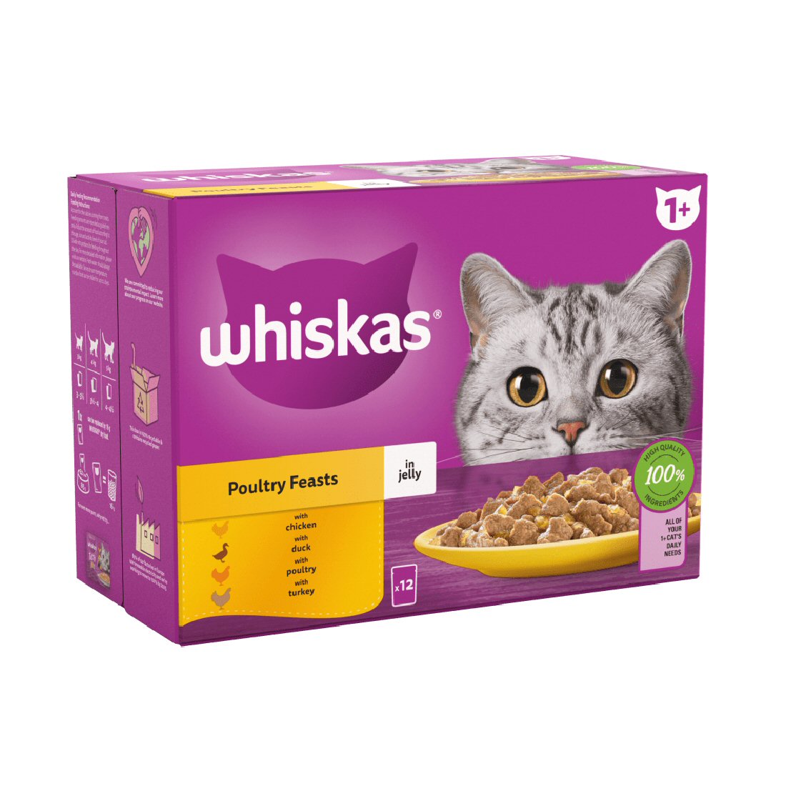 Whiskas 40 x 85g Poultry Feasts + Adult Wet Cat Food Pouches in Jelly