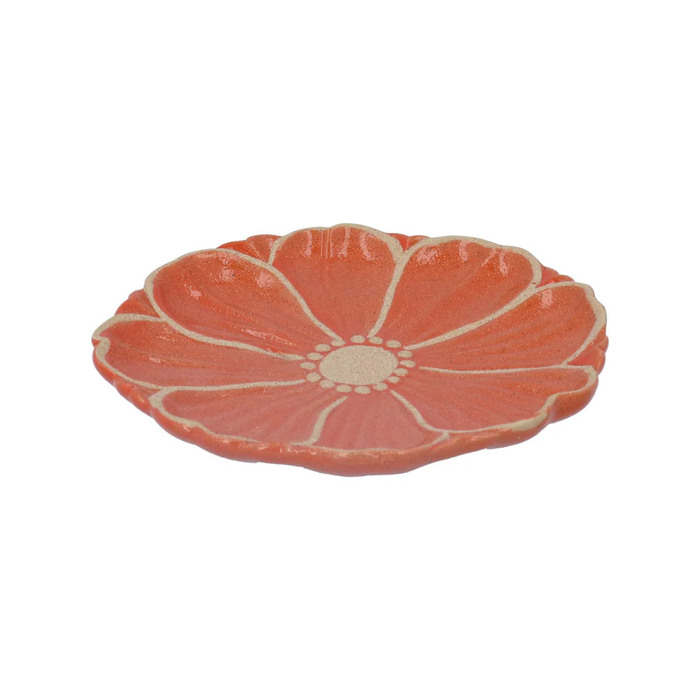 Gisela Graham 16cm Orange Stoneware Flower Small Plate