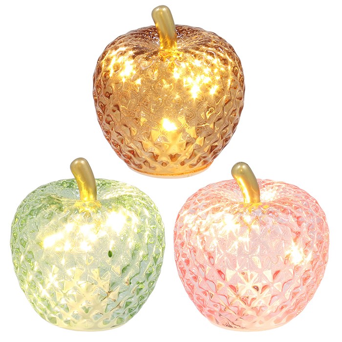 Diamond Cut 7cm LED Apple Ornament - (Choice of 3)