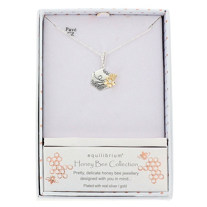 Equilibrium Honey Bee Honey Comb Two Tone Necklace