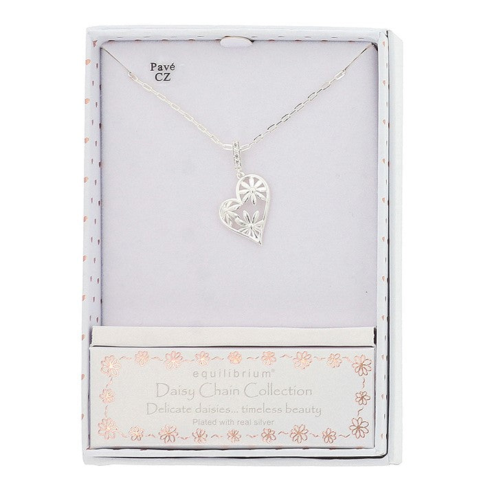 Equilibrium Daisy Chain Daisy Heart Silver Plated Necklace