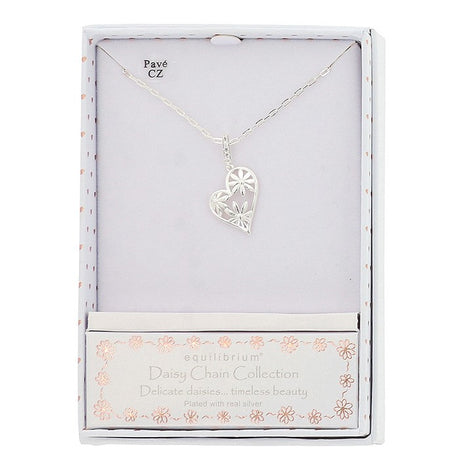 Equilibrium Daisy Chain Daisy Heart Silver Plated Necklace