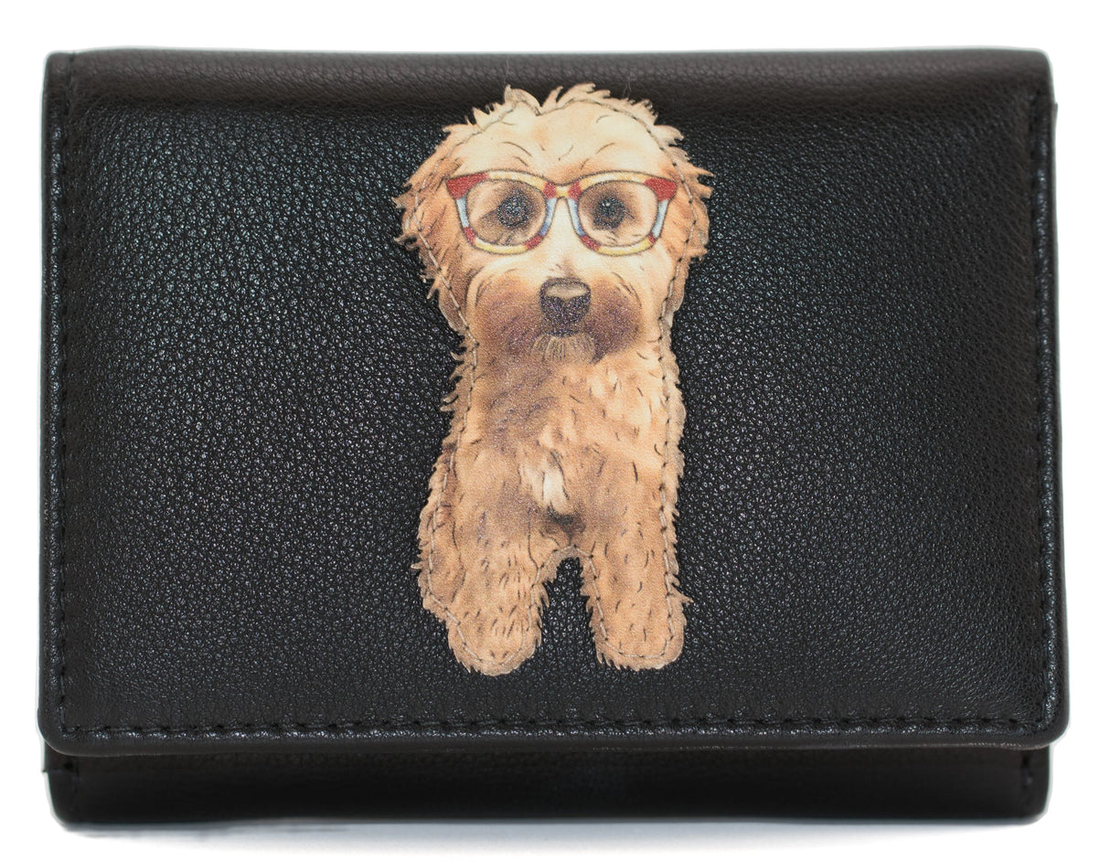 Mala Leather 11cm Black Coco's Glasses Medium Dog Tri Fold Purse - 3668 12