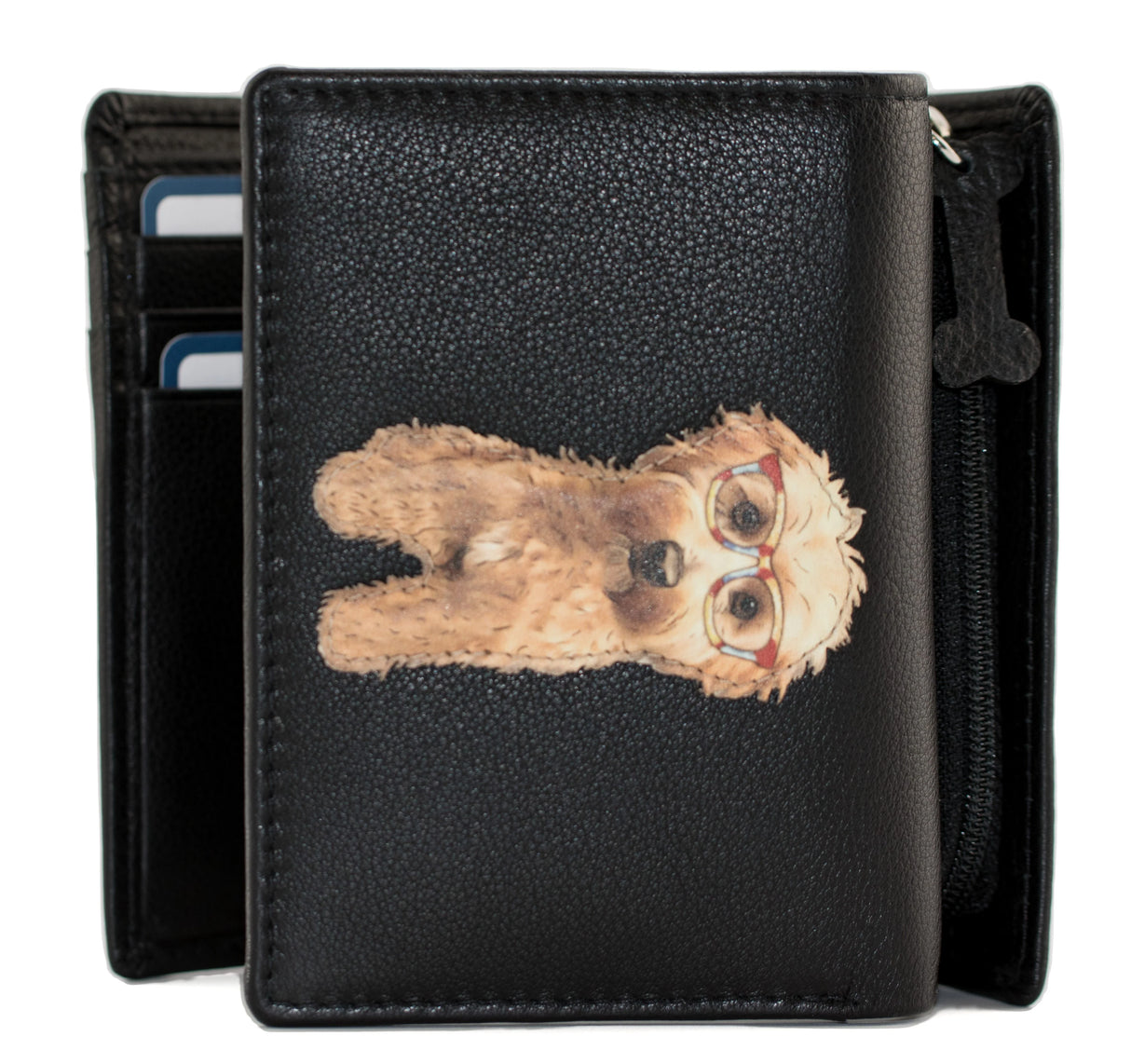 Mala Leather 11cm Black Coco's Glasses Medium Dog Tri Fold Purse - 3668 12