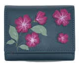 Mala Leather 11cm Navy Sakura Compact Floral Tri-fold Purse - 3677 28