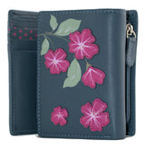 Mala Leather 11cm Navy Sakura Compact Floral Tri-fold Purse - 3677 28