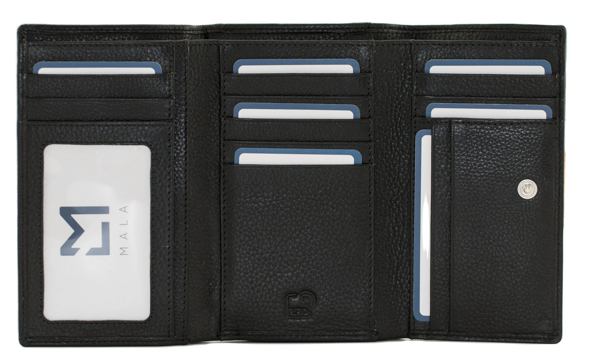 Mala Leather 14cm Black Kitty Crew Large Tri Fold Purse - 3682 36