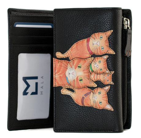 Mala Leather 14cm Black Kitty Crew Large Tri Fold Purse - 3682 36