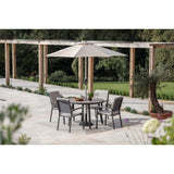 Bramblecrest 110cm Fawn Zurich 4 Seat Round Dining Set with Parasol & Base - X25ZR01