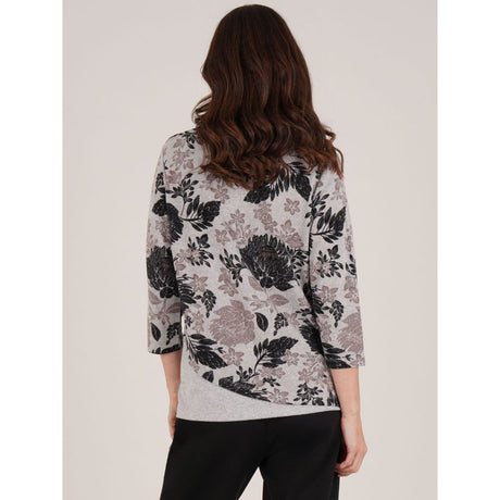 Tigi Wild Flower Curved Hem Top - Grey