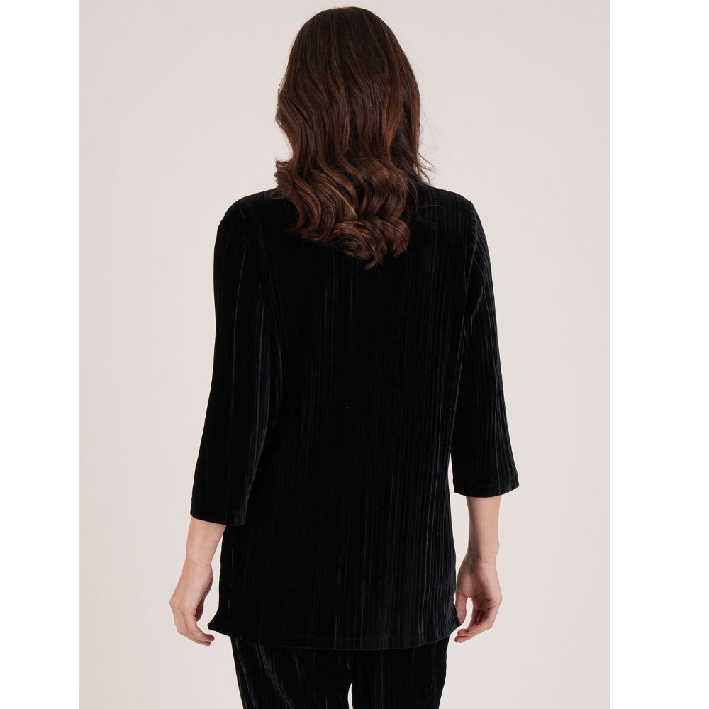 Tigi Pleated Three Quarter Length Sleeve Tunic Top - Black