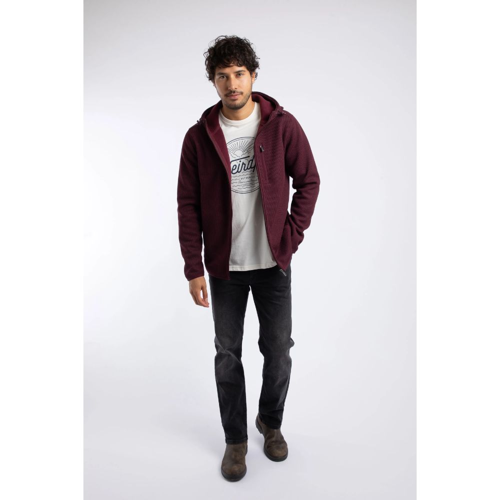 Weird Fish Lockie Full Zip Bonded Fleece Hoodie - Dark Wine
