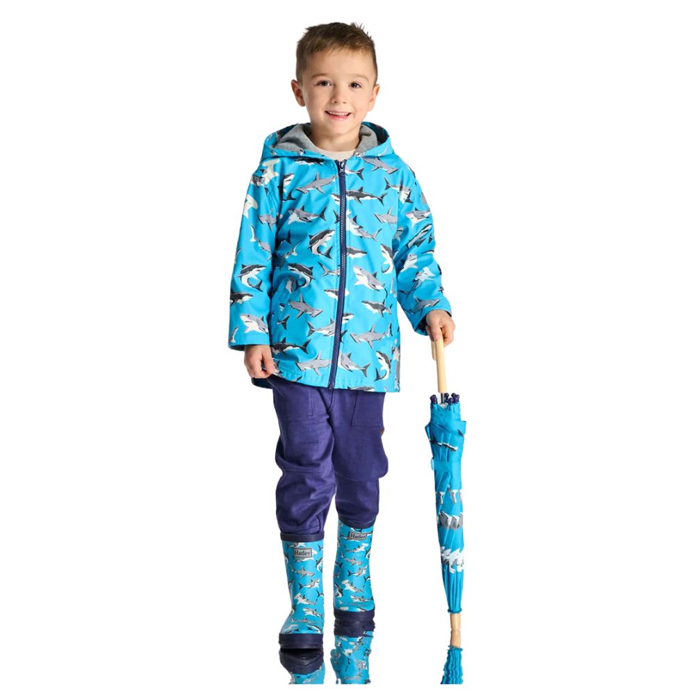 Hatley Colour Changing Shark Party Zip-Up Raincoat - Age 2