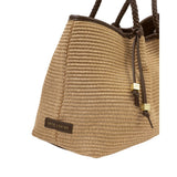 Katie Loxton Small Nova Raffia Shoulder Tote Bag - Natural Chocolate