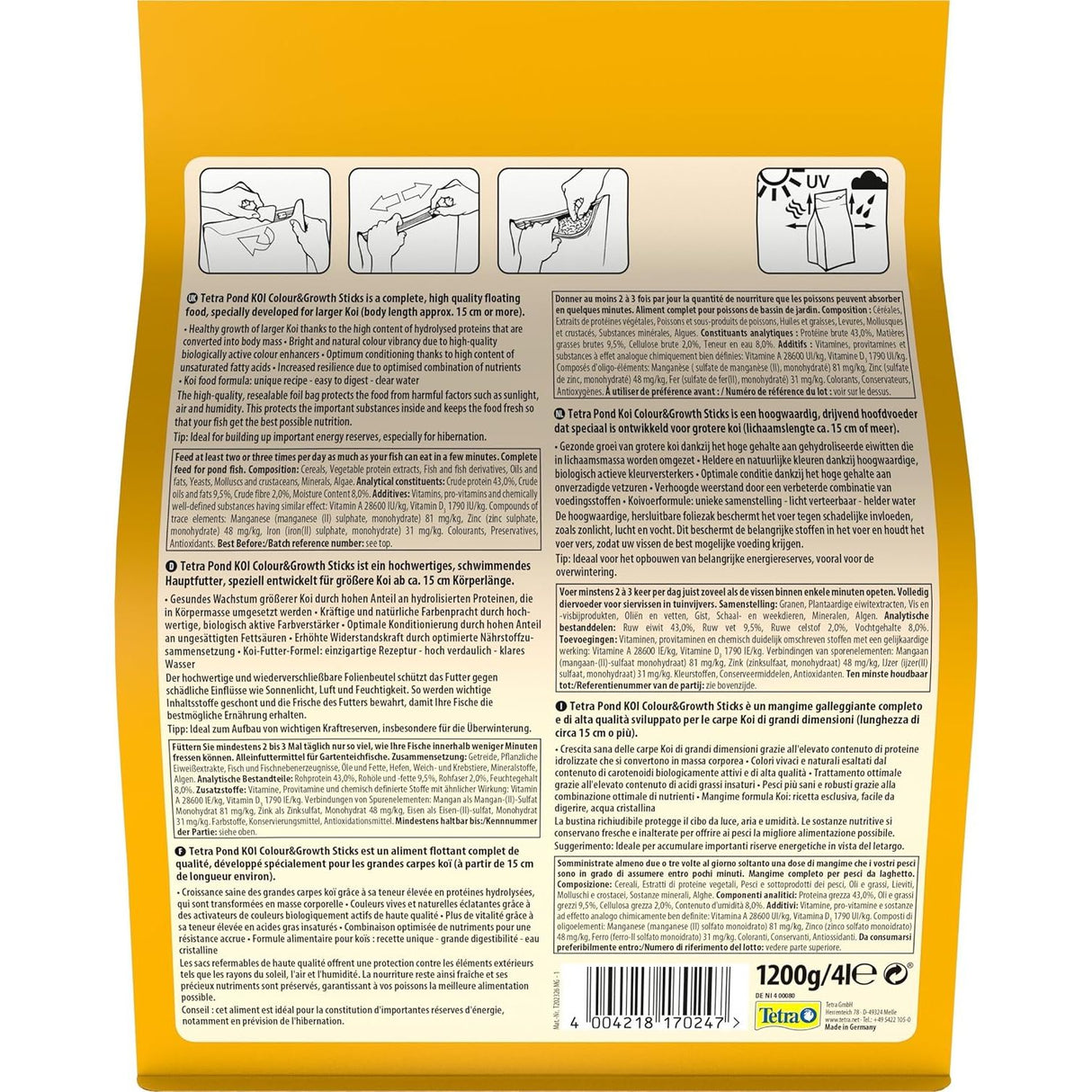 Tetra 200g Koi Sticks Colour & Growth 4L