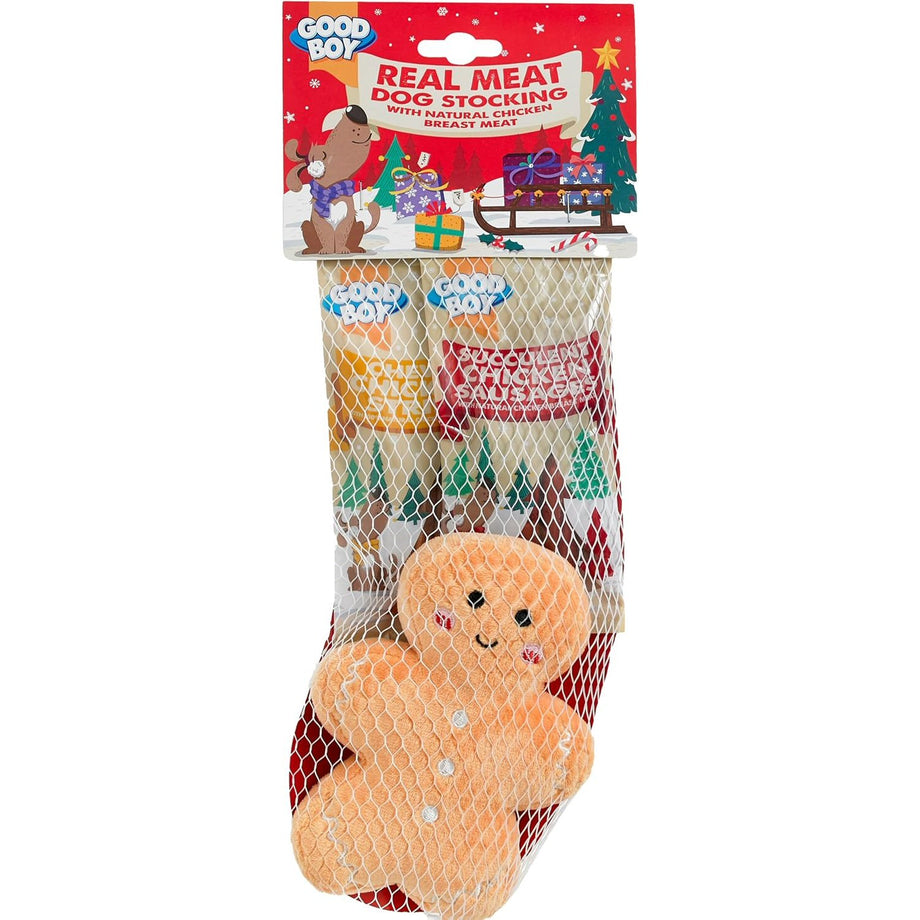 Good Boy 90g Christmas Dog Stocking with Meaty Treats Soft Toy Old Railway Line Garden Centre