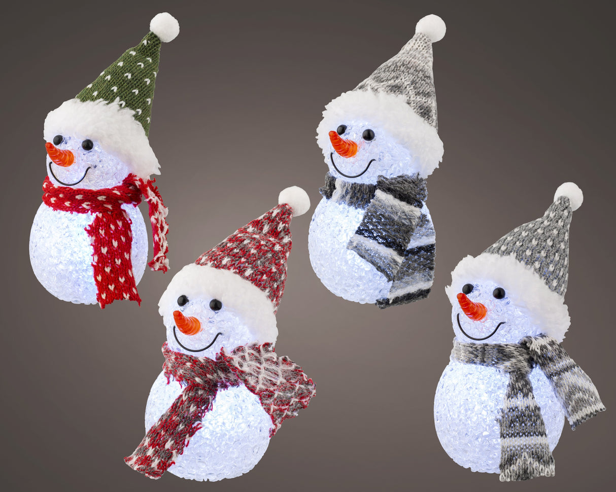 Lumineo 16cm Lit Snowman Ornament with Hat and Scarf - (Choice of 4) - 486465